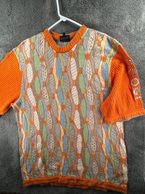 COOGI Australia Authentic Knit Sweater Men Orange Short Sleeve 2X Big Adult Crew